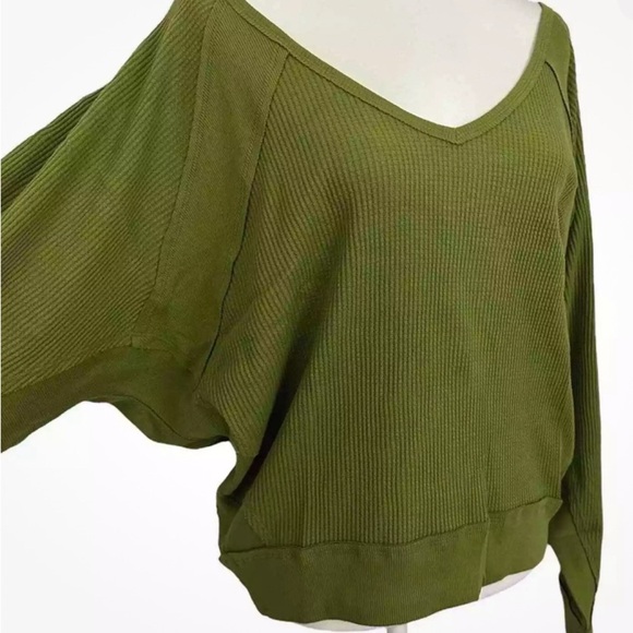 EUC! FREE PEOPLE Santa Clara Long Sleeve Thermal Knit Top Ferngully Green - Picture 8 of 8
